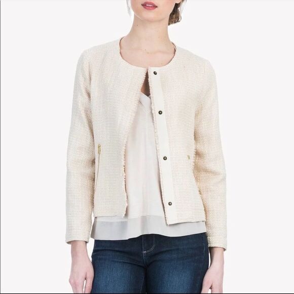 Anthropologie Jackets & Blazers - New Anthropologie Lilla P Women Tweed Long Sleeve Jacket Ivory